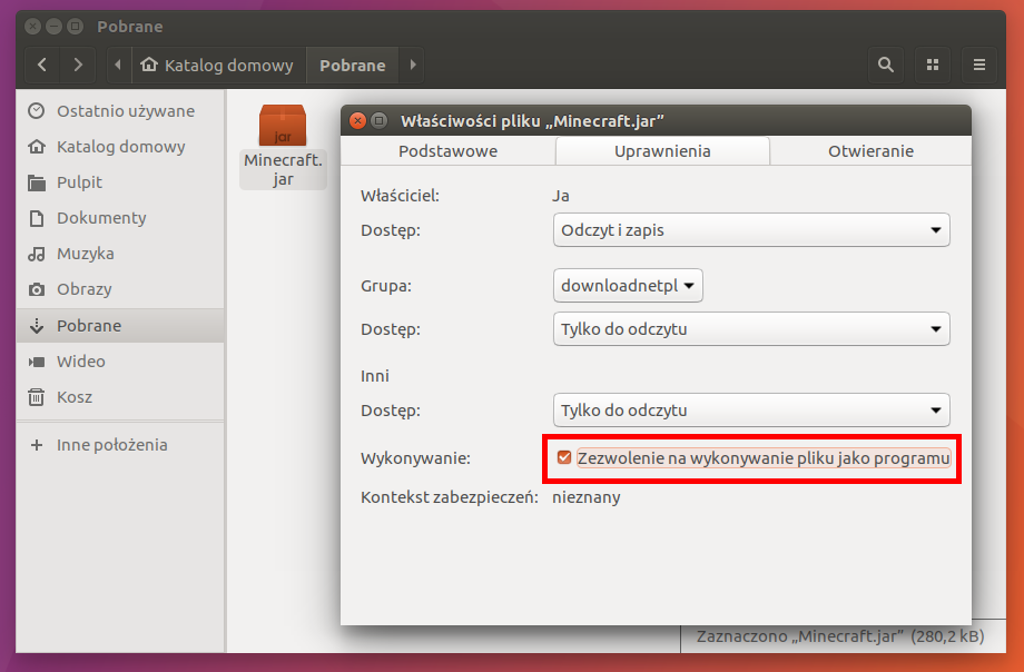 Разрешить выполнение файла в виде программы - Ubuntu