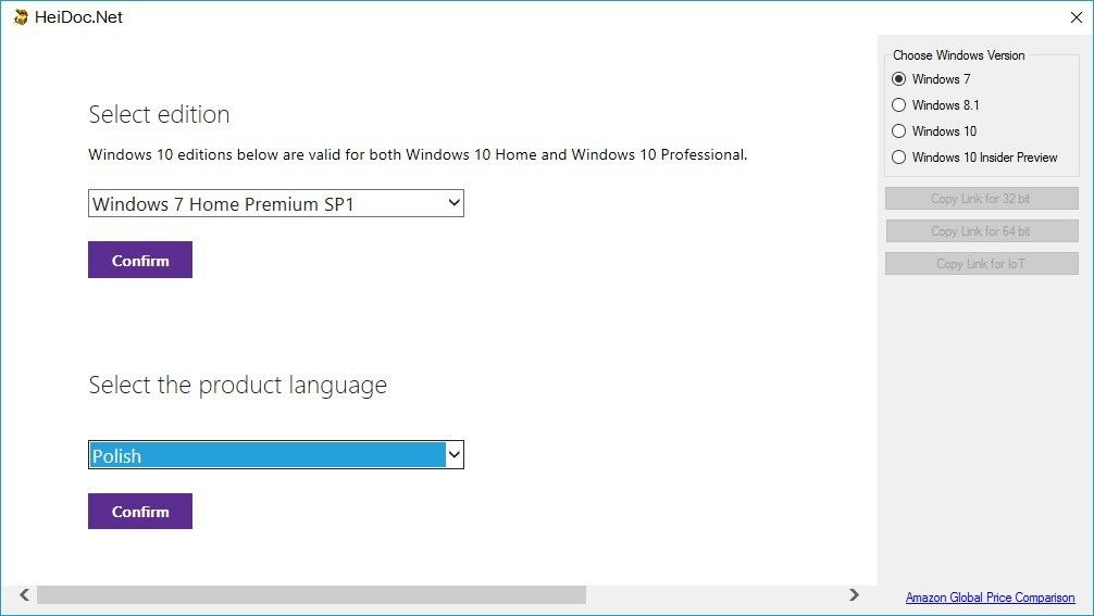 Windows ISO Downloader - выбор языка