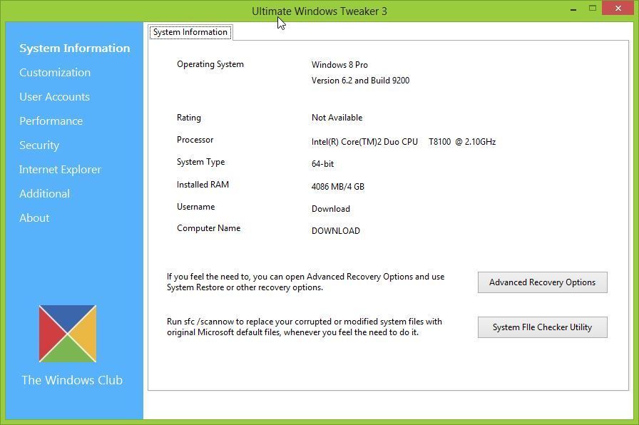 Ultimate Windows Tweaker 3 - Информация о системе
