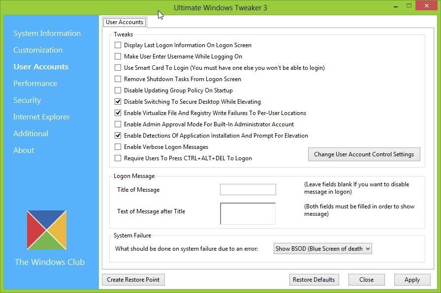Ultimate Windows Tweaker 3 - пользовательские настройки