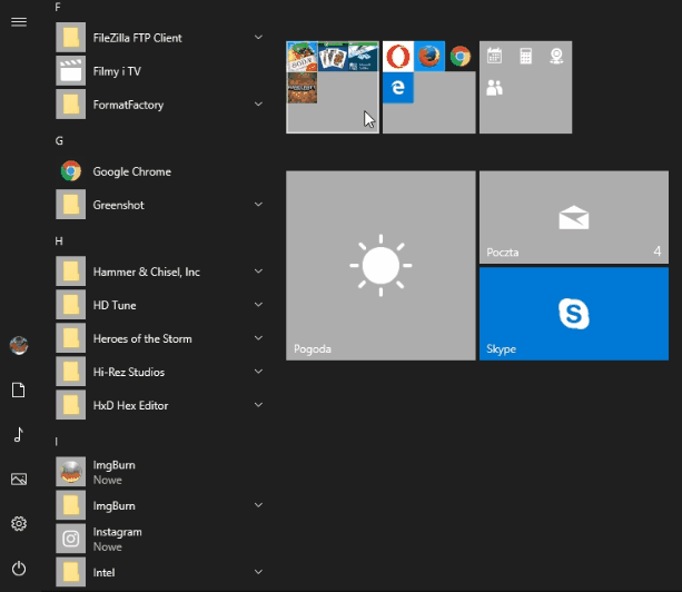 Сгруппированные плитки в Windows 10
