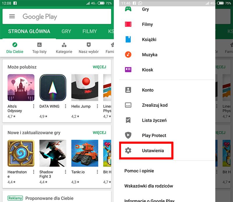 Перейдите в настройки Play Store