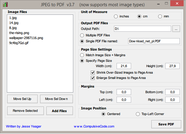 Главное окно JPEG в PDF