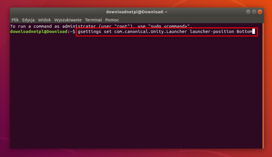 Перемещение док-станции в нижней части экрана в Ubuntu 16.10 и старше