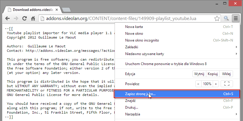 Загрузка дополнения VLC в Chrome