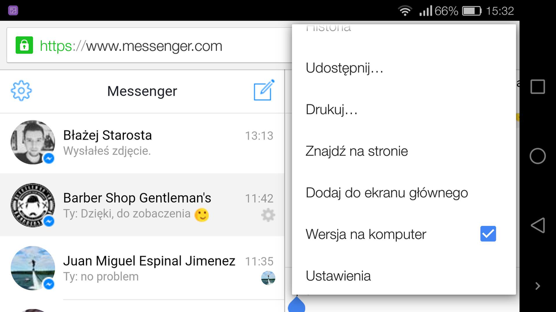Messenger.com в Chrome на Android