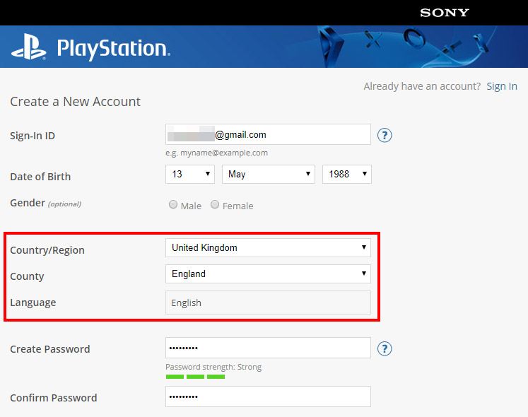 Playstation Network - регистрация учетной записи