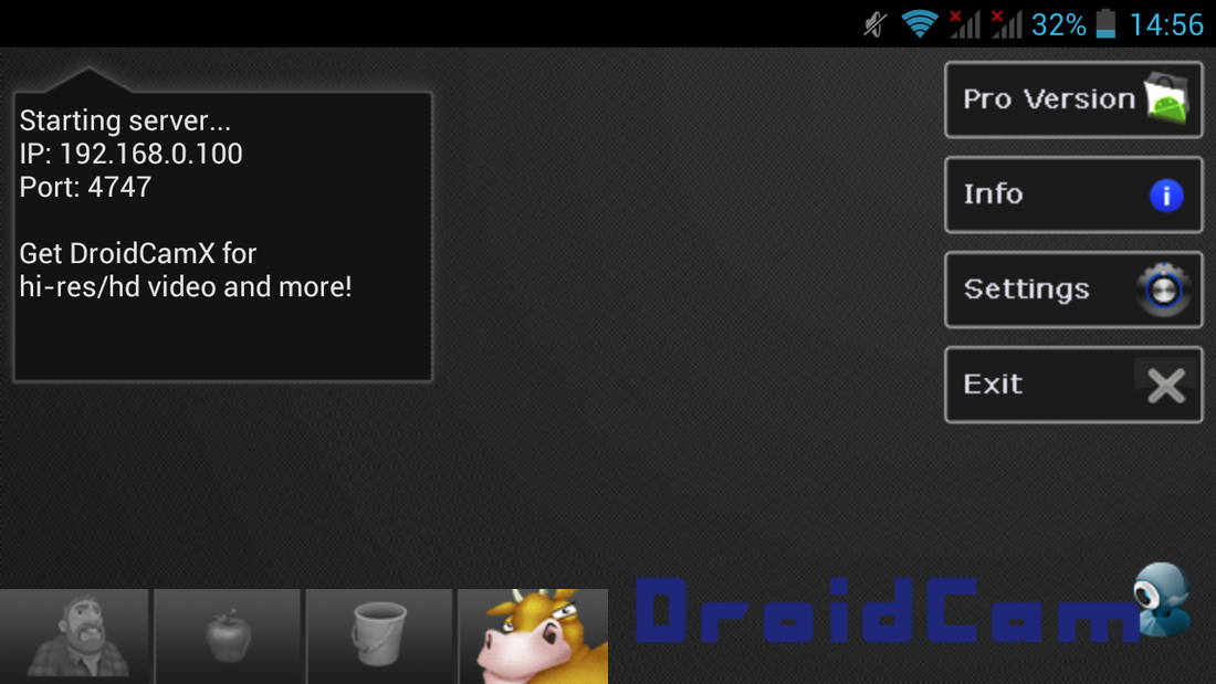 Droidcam - главный экран приложения для Android