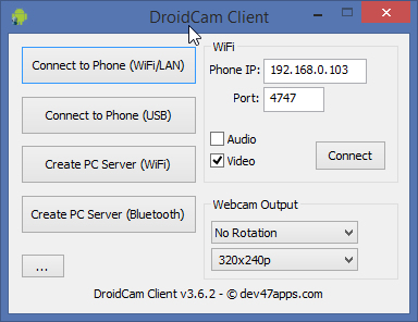 Клиент DroidCam - соединение WiFi