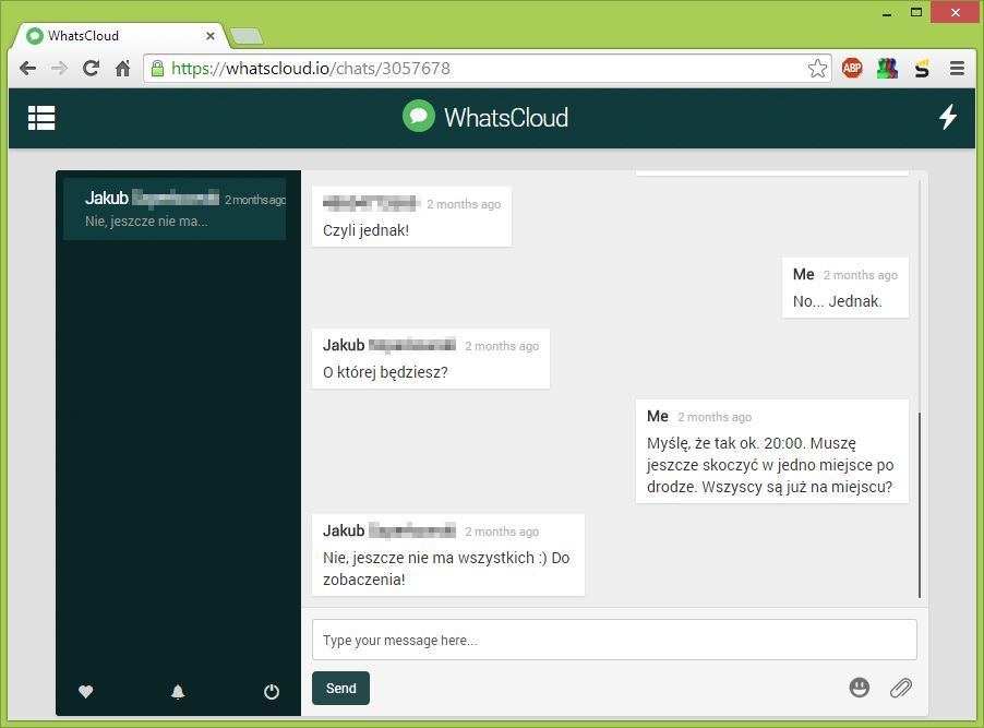 WhatsCloud - интерфейс браузера