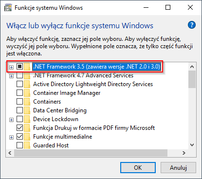 Включить .NET Framework 3.5