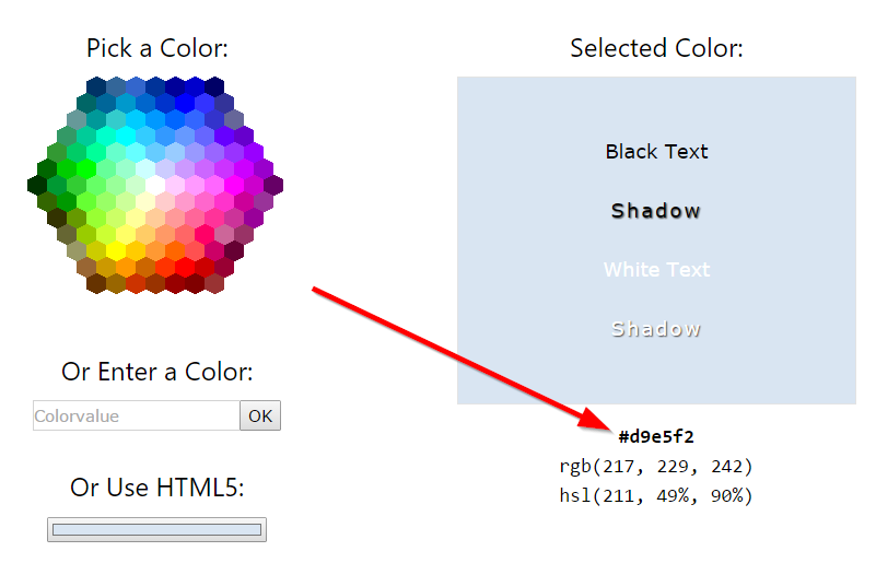 Выбор цвета HTML