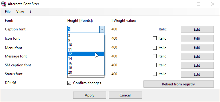 Отрегулируйте размер шрифта в Windows 10 с помощью альтернативного разделителя шрифтов
