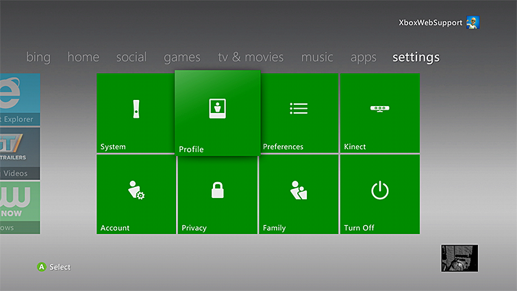 Настройки Xbox 360