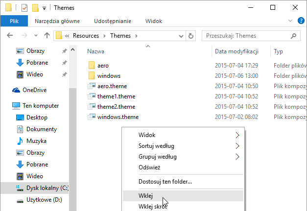 Вставьте стиль из Windows 7 в каталог «Темы»