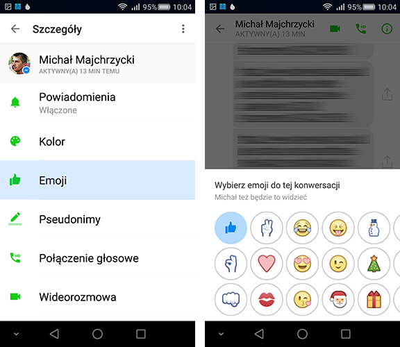 Выбор нового значка разговорника эмоции в Messengerze