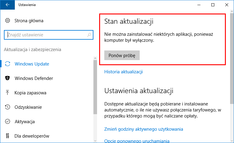 Обновления в Windows 10 отключены