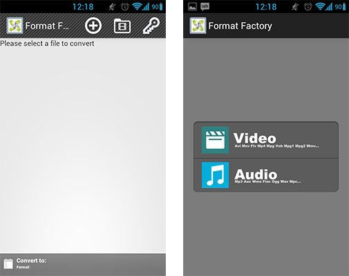 Format Factory на Android - основной экран приложения