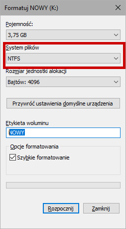 Форматирование pendrive как NTFS