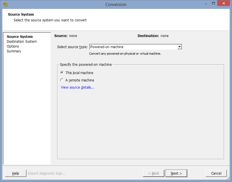 Преобразование системы в виртуальную машину - выбор системы
