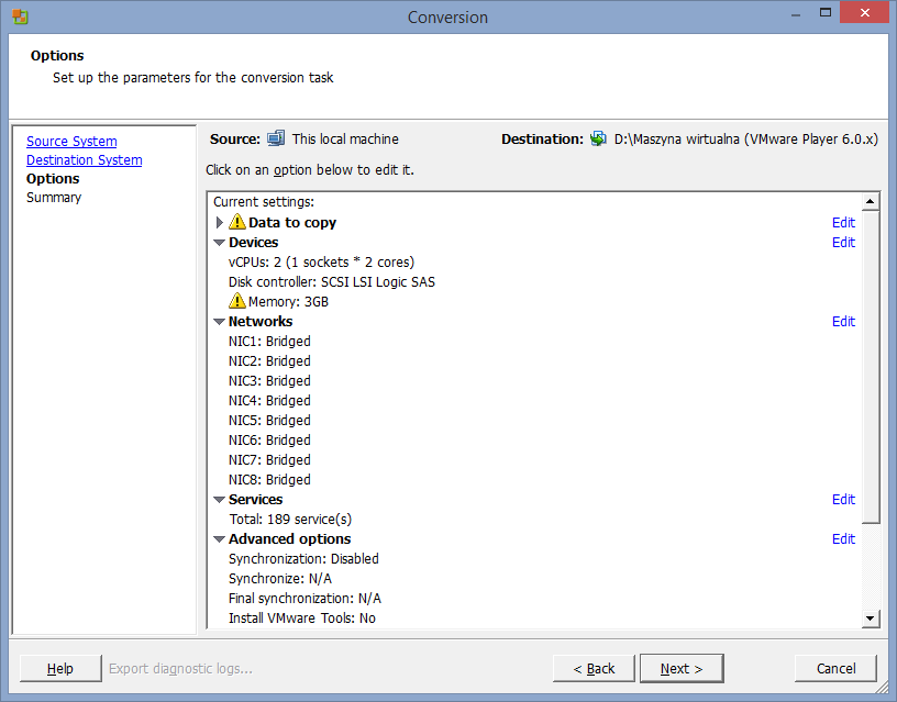 Настройка параметров виртуальной машины