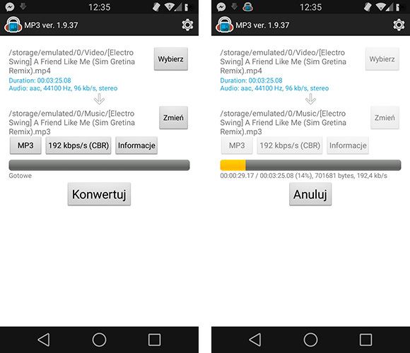 Преобразование файла MP4 в MP3 на Android