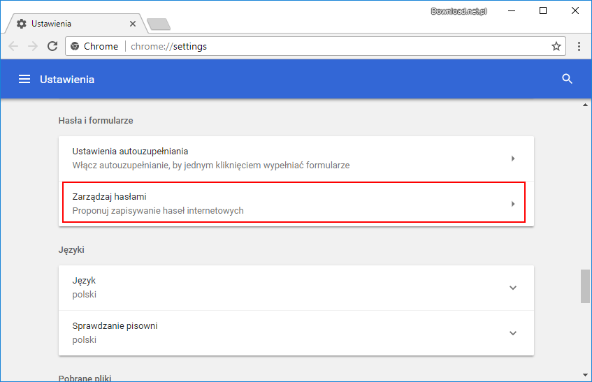 Введите параметры управления паролями в Chrome