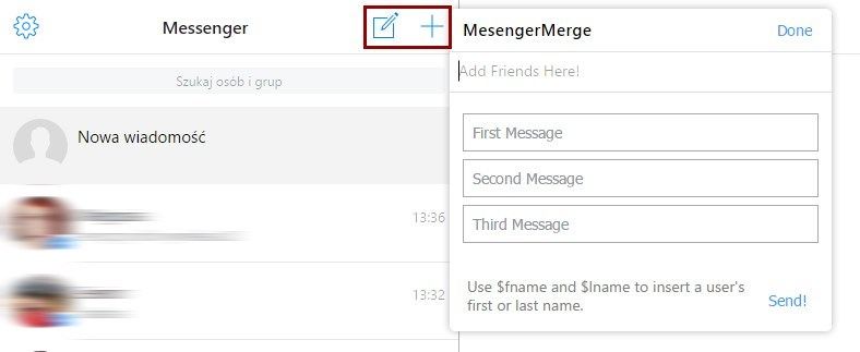 MessengerMerge - добавление людей в список сообщений