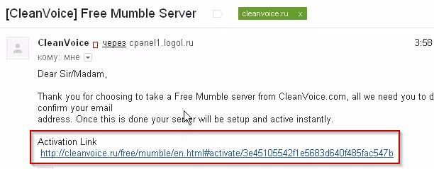Активизация сервера Mumble в CleanVoice.ru