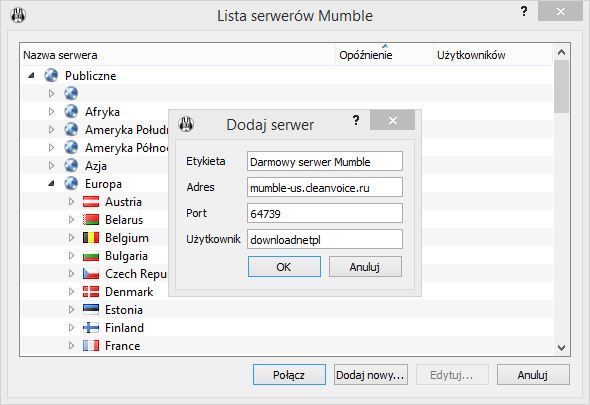 Добавление сервера Mumble