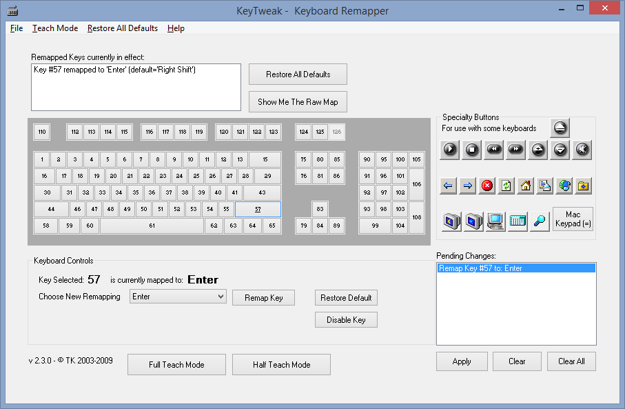 KeyTweak - главное окно программы