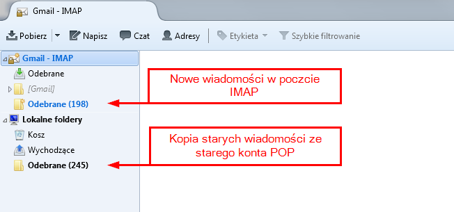 Почтовый ящик IMAP с копией старых сообщений в локальных папках