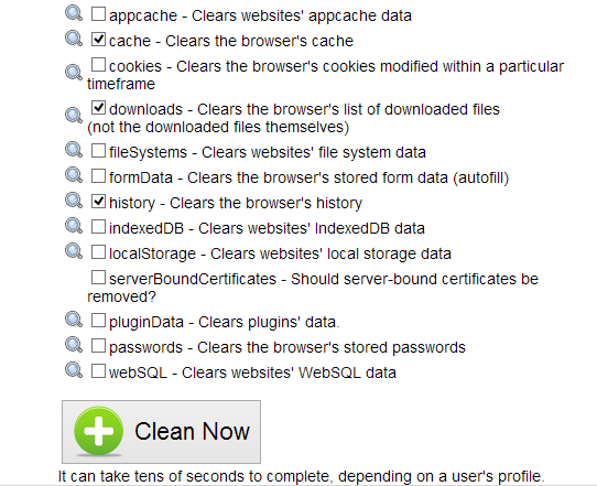 Выбор данных для удаления в OneClick Cleaner