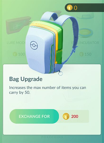 Pokemon GO - увеличение вашего рюкзака с помощью Pokecoins