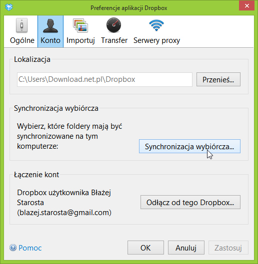 Включение синхронизации Dropbox в Dropbox