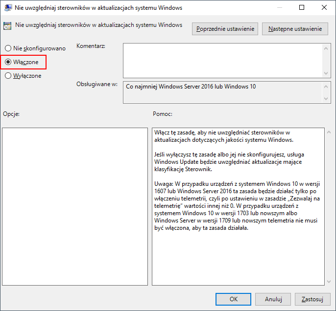 Включить правило блокировки установки драйвера из Центра обновления Windows