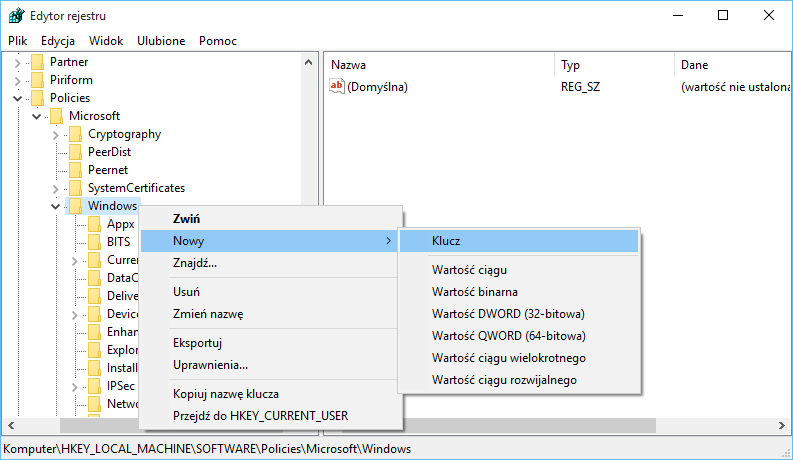 Создание ключа OneDrive в редакторе реестра
