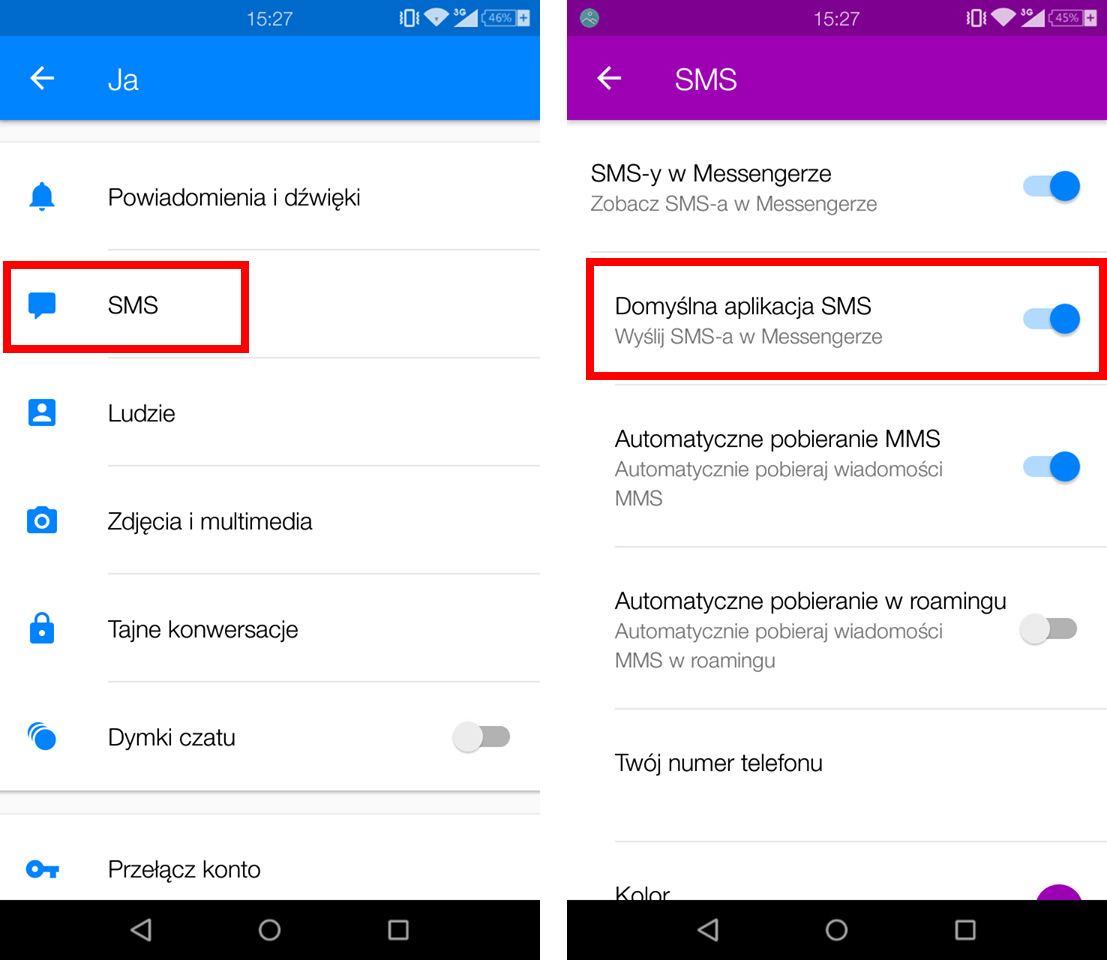 Messenger - параметры SMS