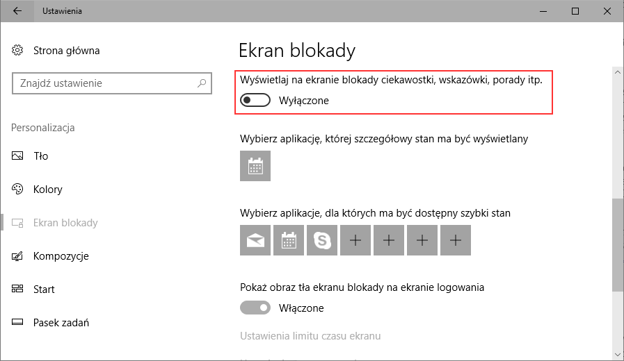 Отключите предложения на экране блокировки в Windows 10