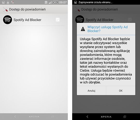 Spotify Ad Blocker - активация доступа к уведомлению