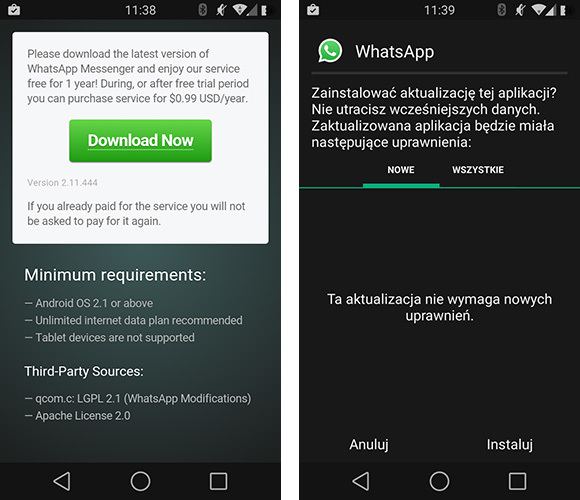 Загрузка новой версии Whatsapp и установка