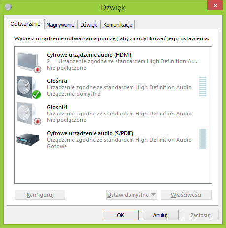 Настройки звука в Windows 8.1