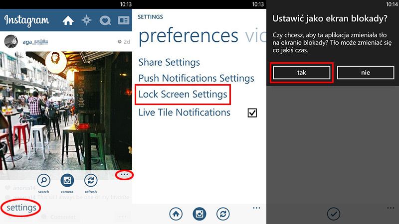 Перейдите в Настройки Instagram в Windows Phone 8