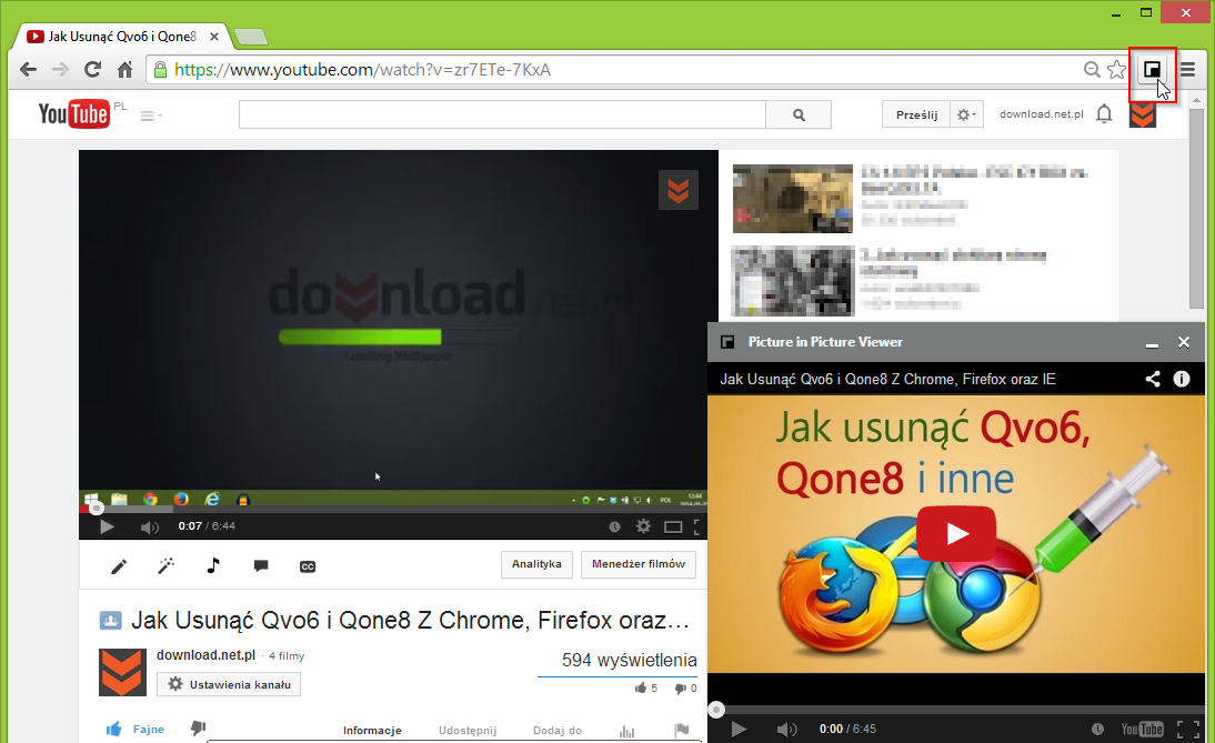 Picture-in-Picture Viewer - YouTube в окне