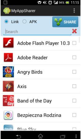 MyAppSharer - основной экран приложения