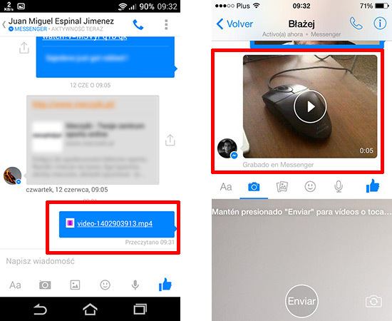 Facebook Messenger - отправка видео (Android) и получение (iPhone)