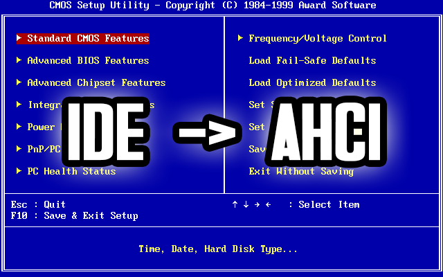 Изменение режима IDE на AHCI после установки Windows