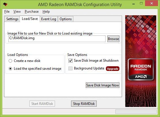 Настройки изображения RAMDisk