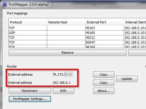 Подключение к маршрутизатору в UPnP PortMapper