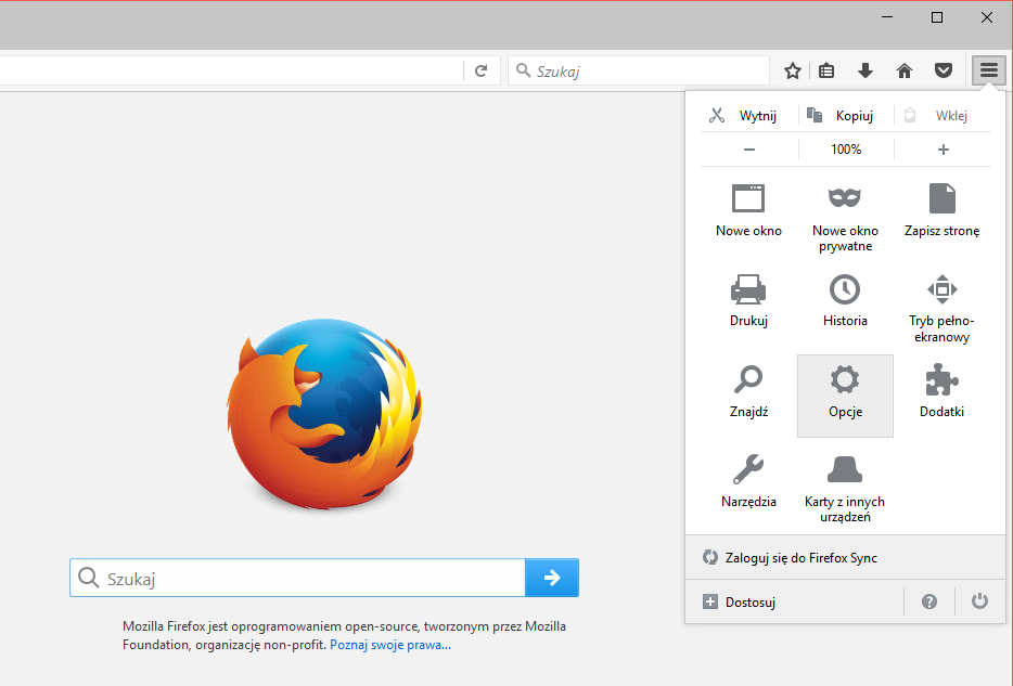 Firefox - меню программы